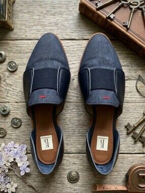 Ellen DeGeneres Kizi Blue Denim & Leather Pointed Toe d’Orsay Flats